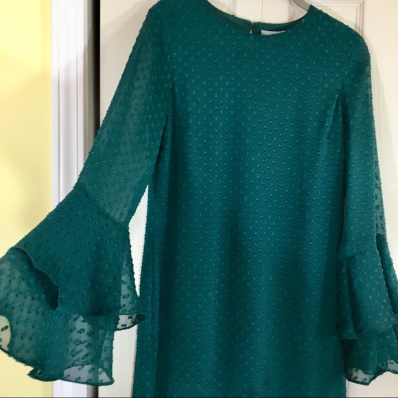 H&M Dresses & Skirts - Green Swiss Dot Bell Sleeve Shift Dress